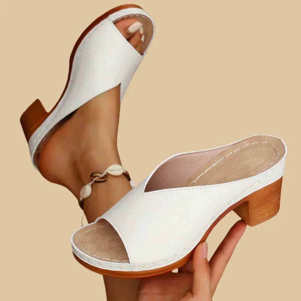 Women's Heeled Mule Sandals – Open Back Easy Slip-On