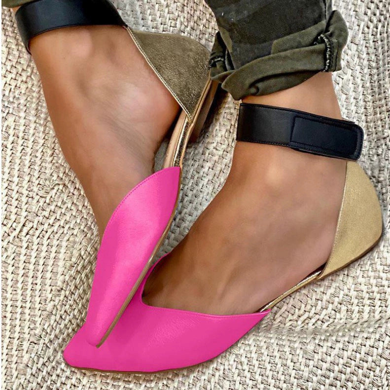 Flat Women's Sandals with Pointed Toe – Color Block Slingback Silhouette