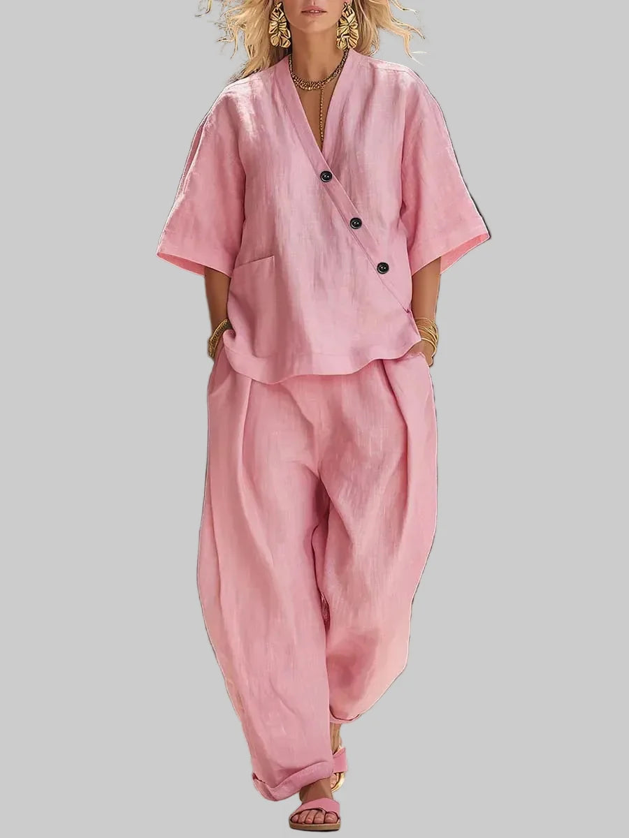 Women's Two-Piece Set in Linen Cotton – Casual Balloon Pants