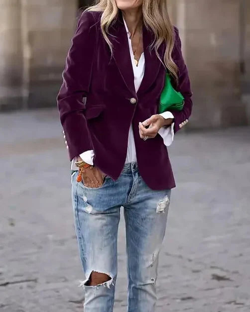 Women's Velvet-Effect Blazer - Elegant slim fit