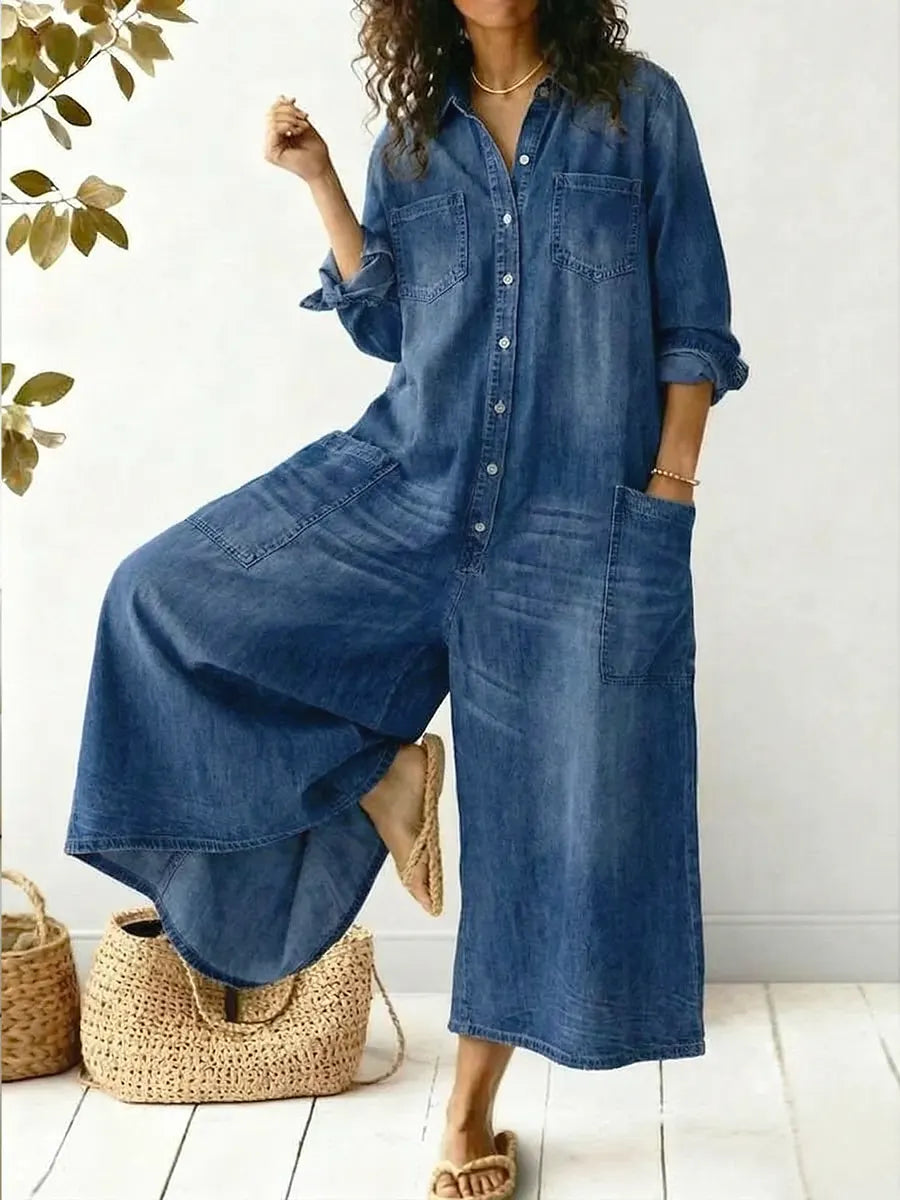 Women's denim jumpsuit – relaxed buttoned fit