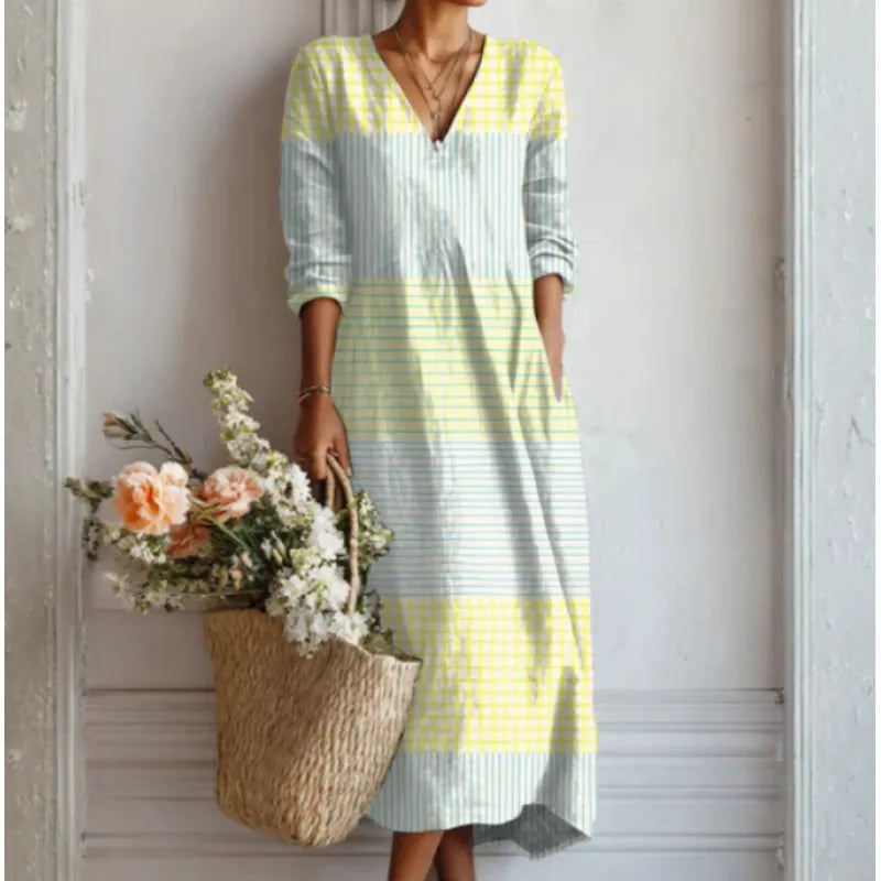 Women's Long-Sleeve Linen Dress – Relaxed Midi Fit