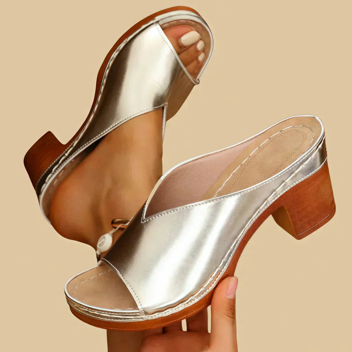 Women's Heeled Mule Sandals – Open Back Easy Slip-On