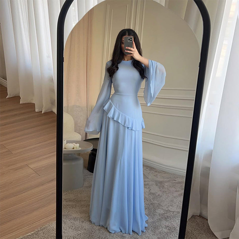 Women's Dress Round Neck Fitted Long Sleeves – Fluid Drape