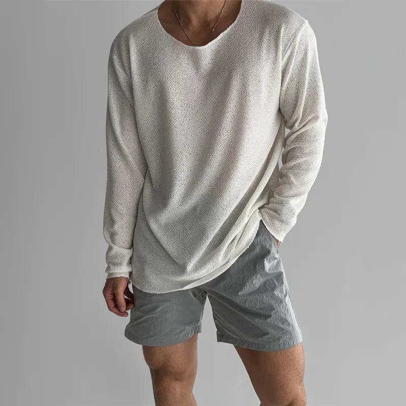 Men's Long Sleeve Fine Knit T-Shirt – Relaxed Straight Fit