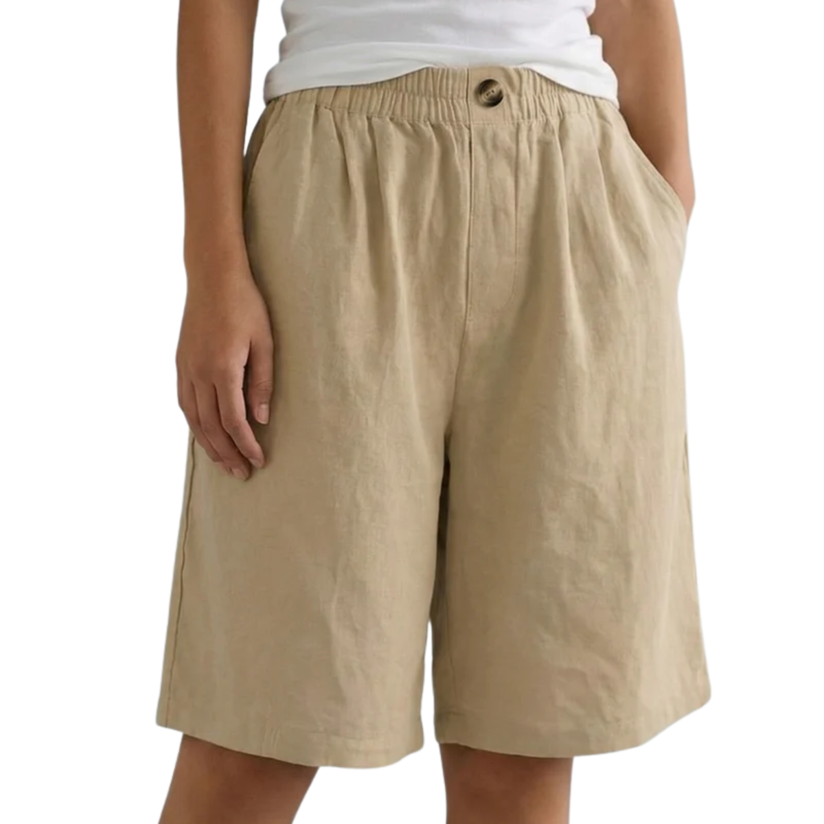 Short Women High Waist in Cotton-Linen Blend – Relaxed Fit