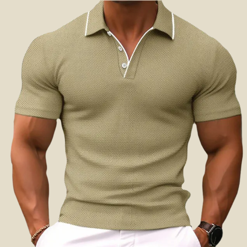 Men’s Knitted Short-Sleeve Polo – Tailored Fit, Two-Button Placket