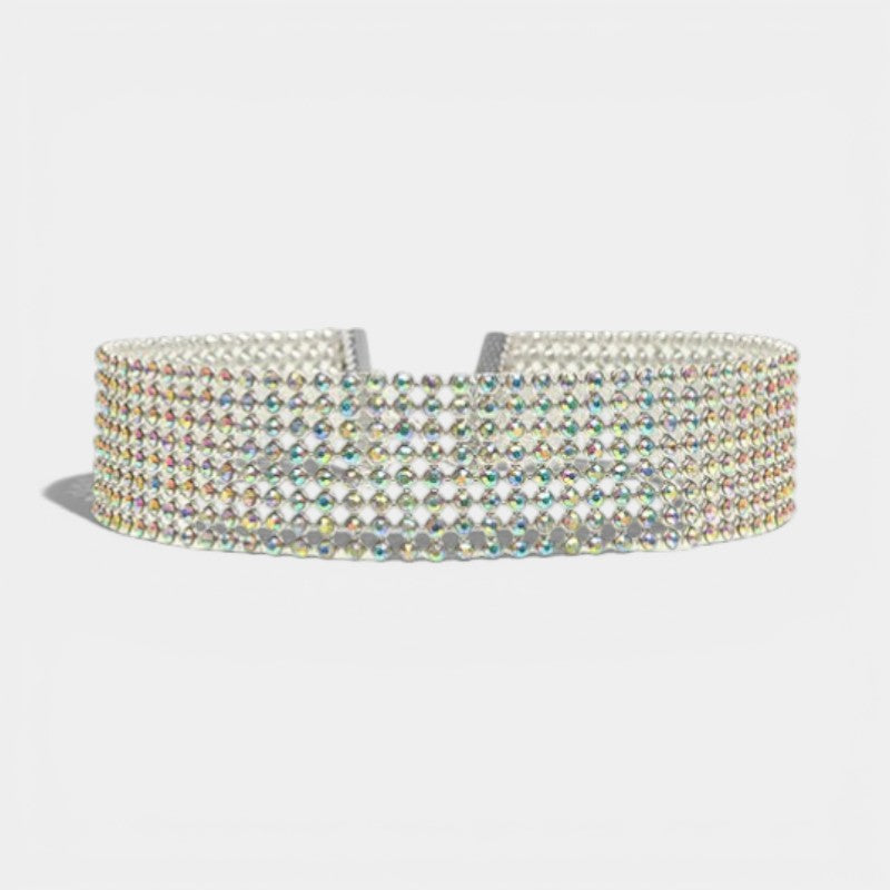 Women's Rhinestone Crystal Choker Necklace – Hook Clasp