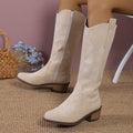 Women's Mid-Calf Suedette Cowboy Boots – Pointed Toe, Block Heel, Zip Closure