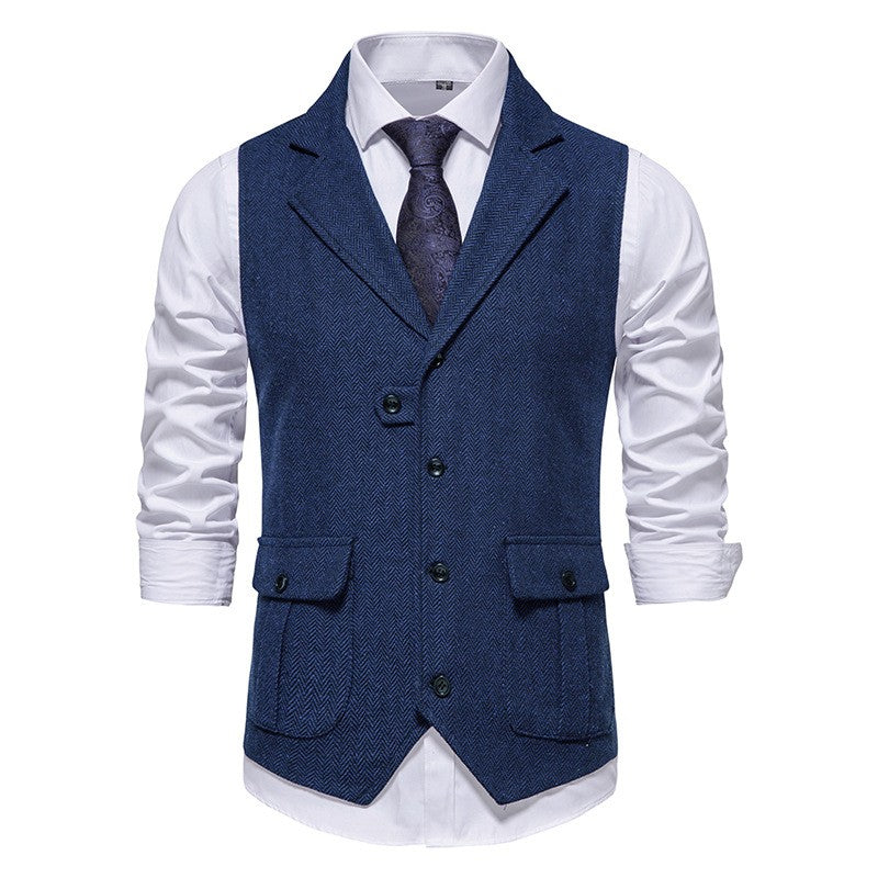 Men's Cotton Chevron Waistcoat – Tailored Fit Single-Breasted