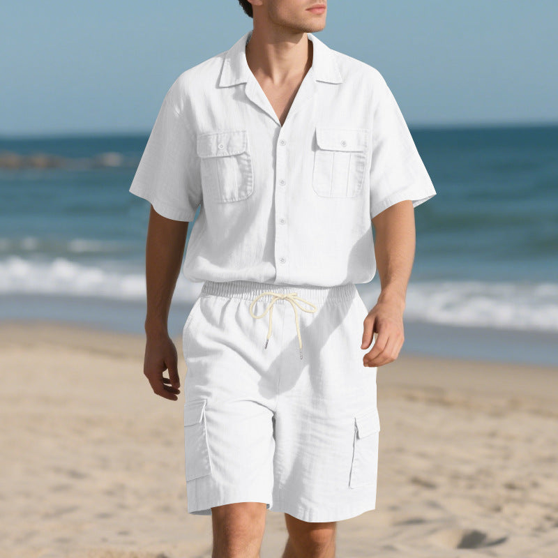 Men's Linen Set – Collared Shirt & Breathable Cargo Shorts