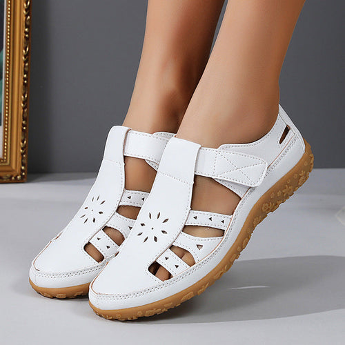Women's Closed-Toe Sandals – Cutout Upper with Contrasting Topstitching Velcro Closure