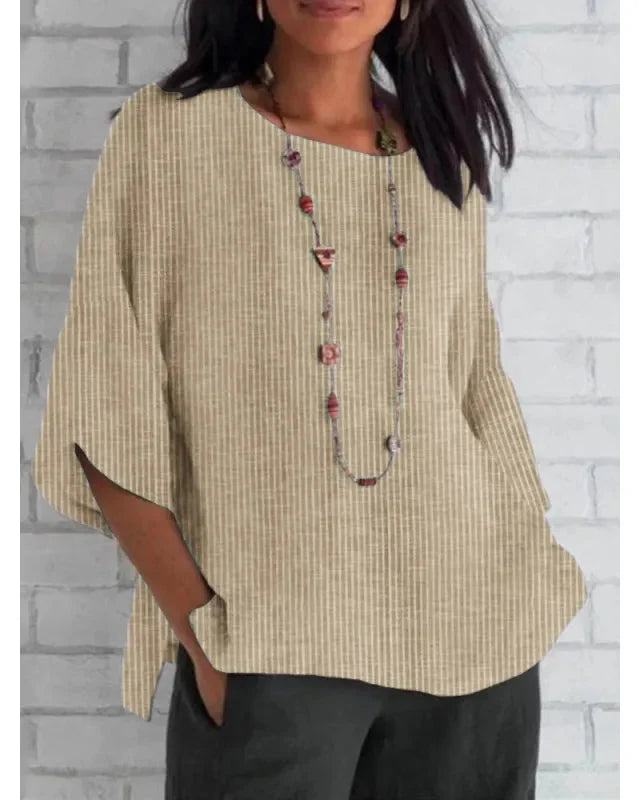 Women's Blended Linen Shirt – Trumpet Sleeves, Loose Fit