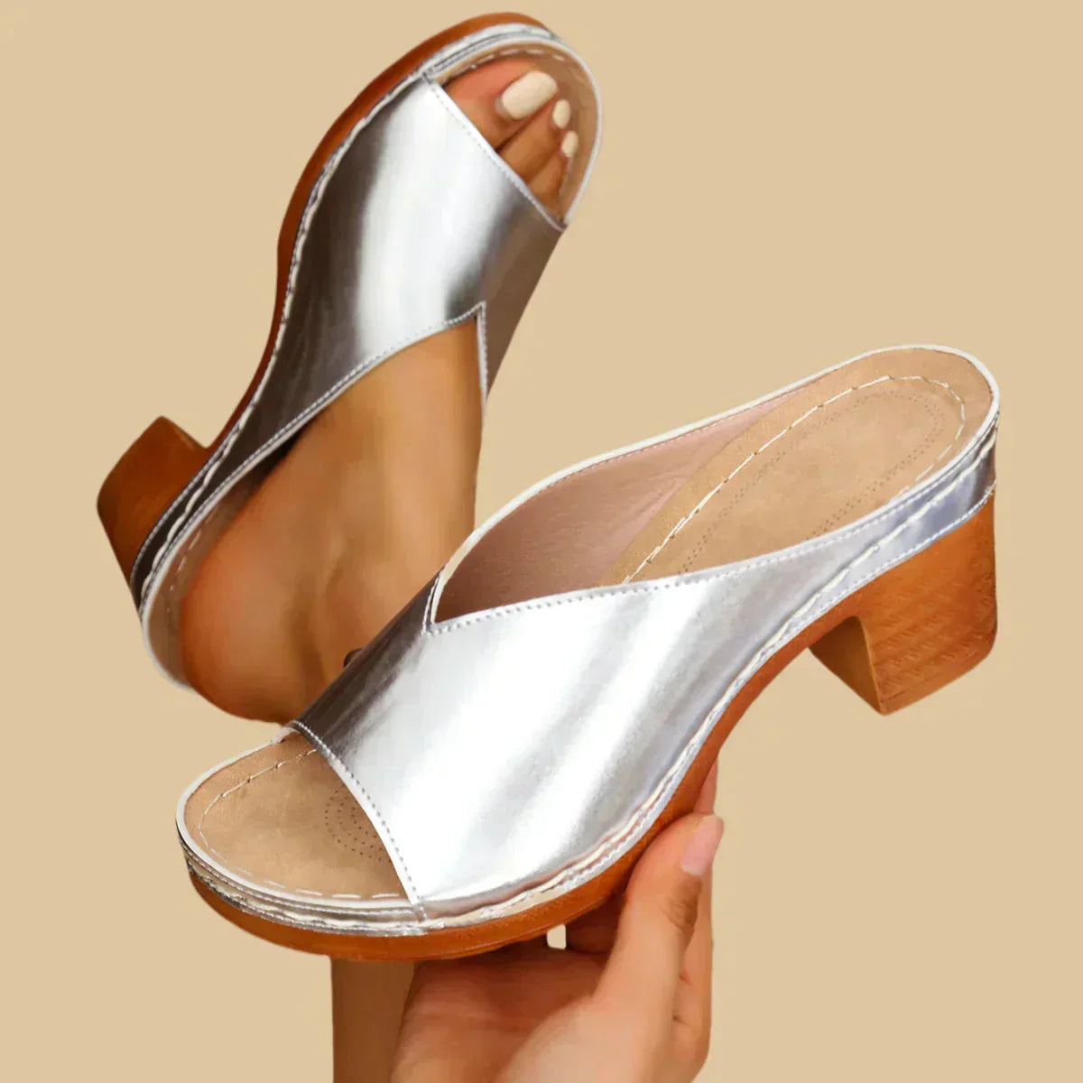 Women's Heeled Mule Sandals – Open Back Easy Slip-On