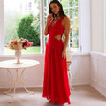 Women’s Fluid Drop-Waist Maxi Dress – V-Neck, Cut-Out Detail