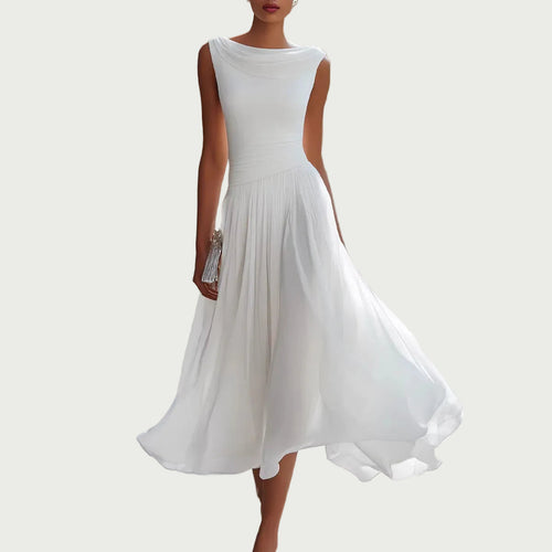 Women's Chiffon Evening Dress – Elegant Boat Neck