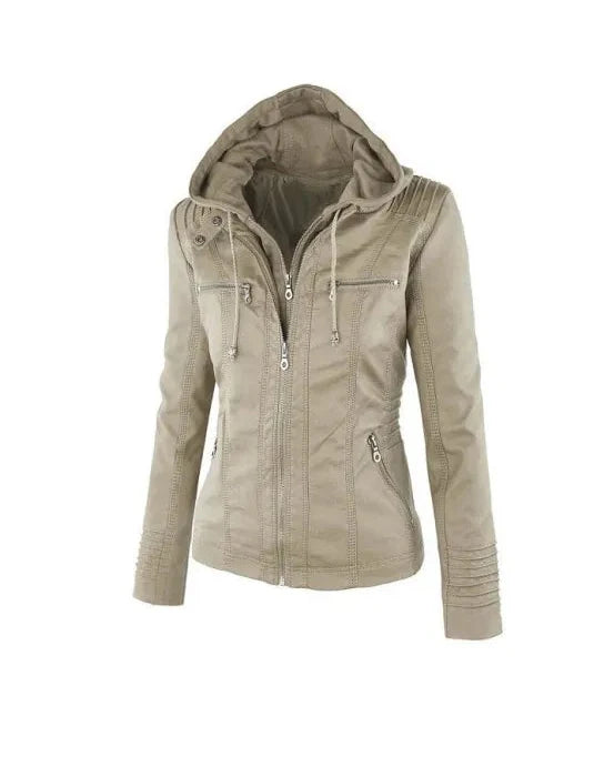 Women's Vegan Motorcycle Jacket - Fitted design with removable hood