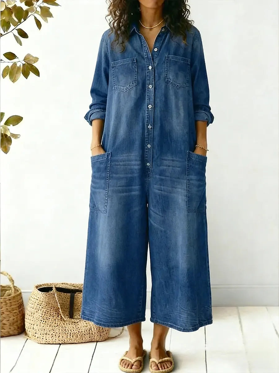 Women's denim jumpsuit – relaxed buttoned fit