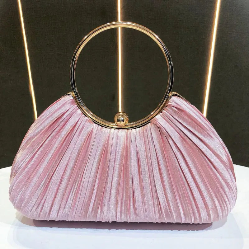 Women's Pleated Handbag – Sculptural Ring Handle