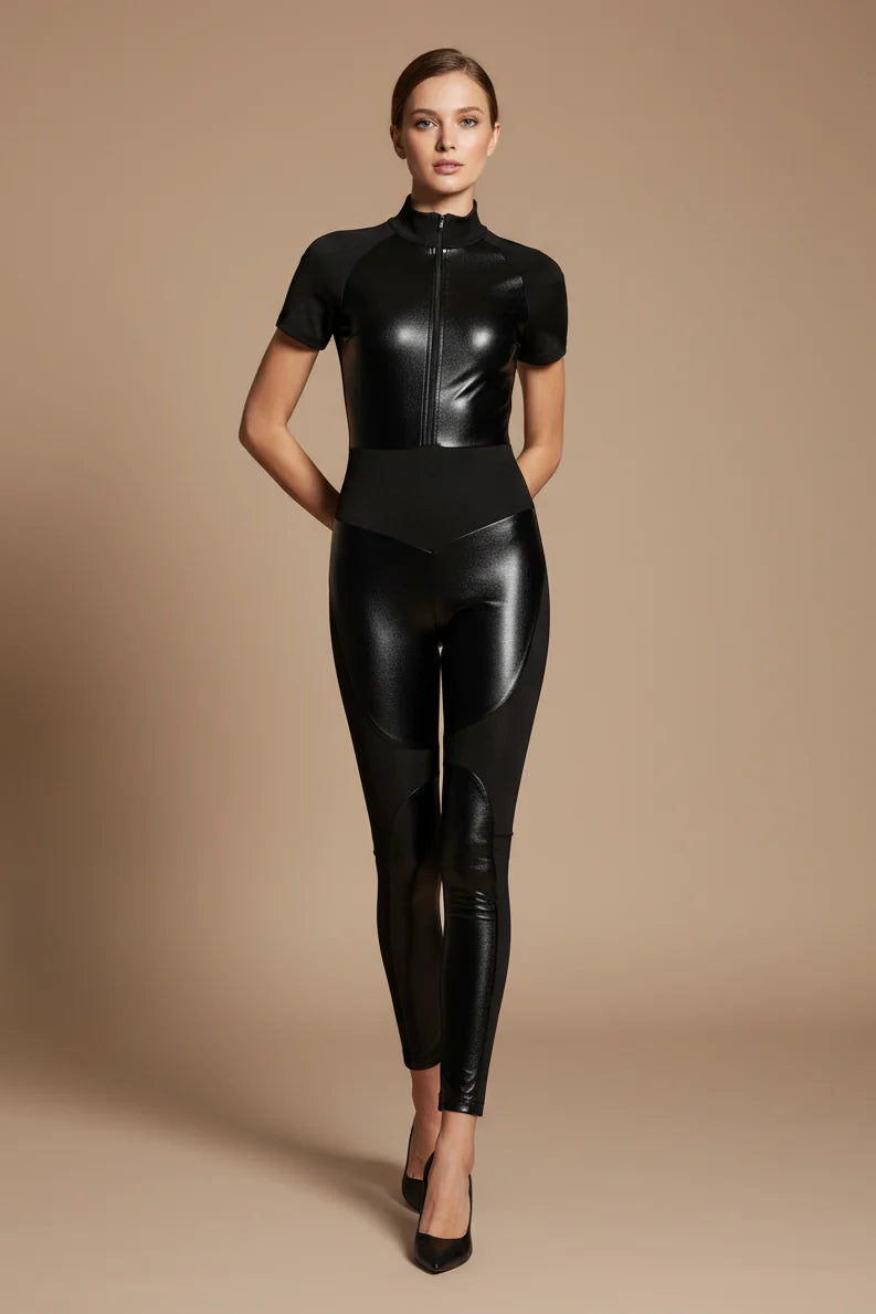 Women's Jumpsuit – Short Sleeves, Fitted Waist
