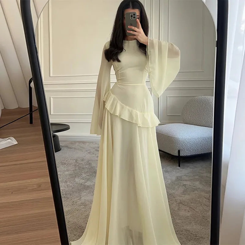 Women's Dress Round Neck Fitted Long Sleeves – Fluid Drape
