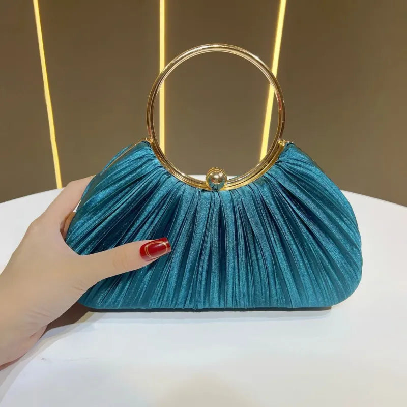 Women's Pleated Handbag – Sculptural Ring Handle