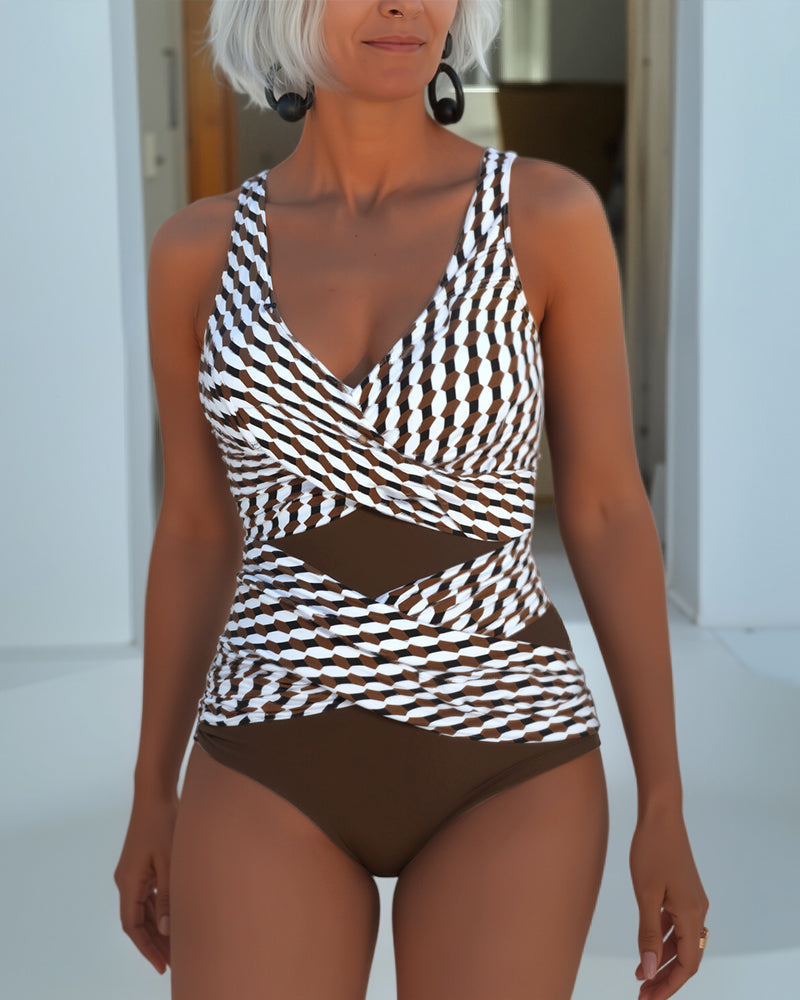 Women's One-Piece Swimsuit with V-Neck – Adjustable Straps