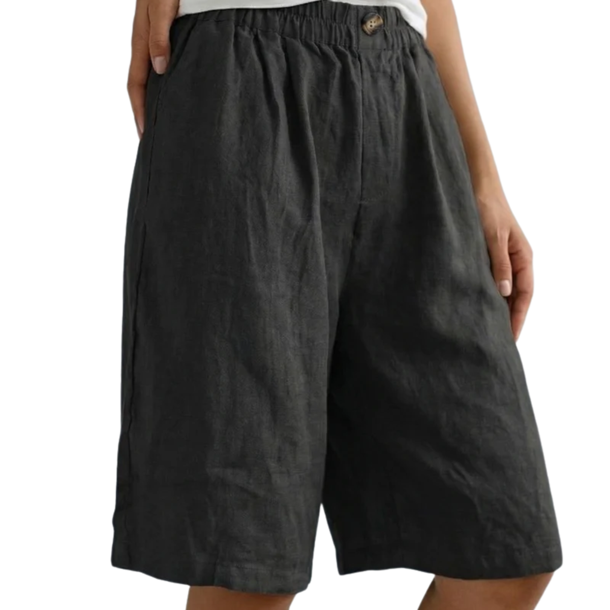 Short Women High Waist in Cotton-Linen Blend – Relaxed Fit