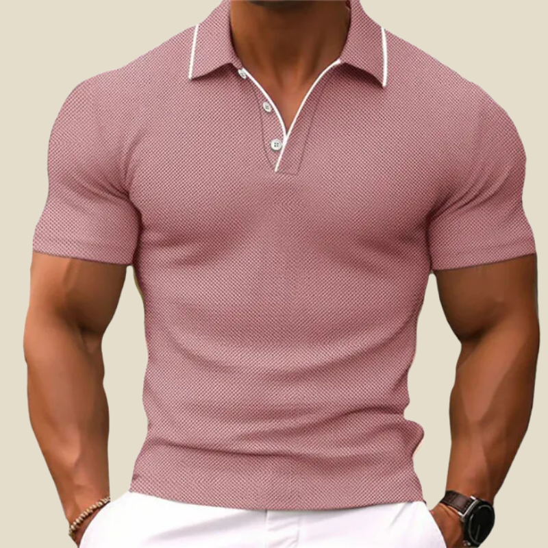 Men’s Knitted Short-Sleeve Polo – Tailored Fit, Two-Button Placket