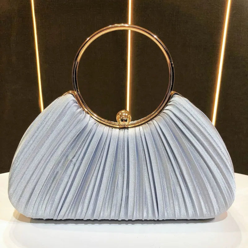 Women's Pleated Handbag – Sculptural Ring Handle