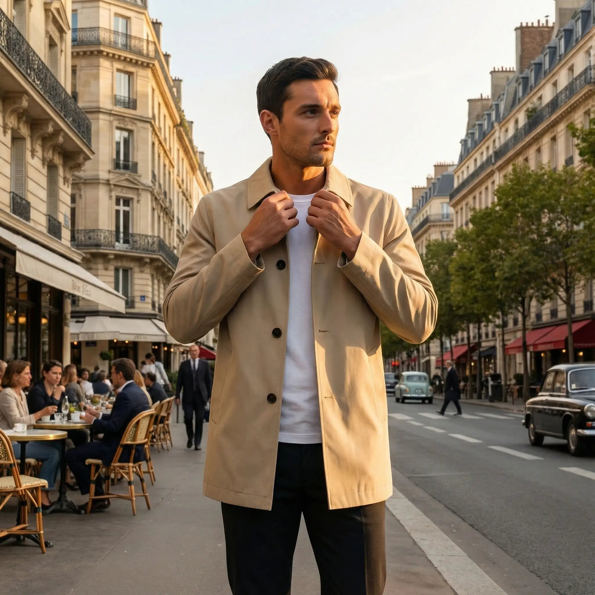 Men's mid-length trench coat – lightweight formal coat