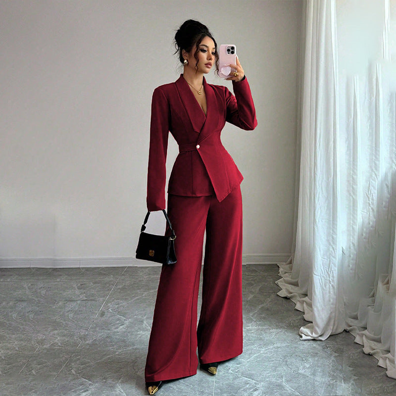 Women's Suit Set Jacket and Straight Pants – Long Sleeves