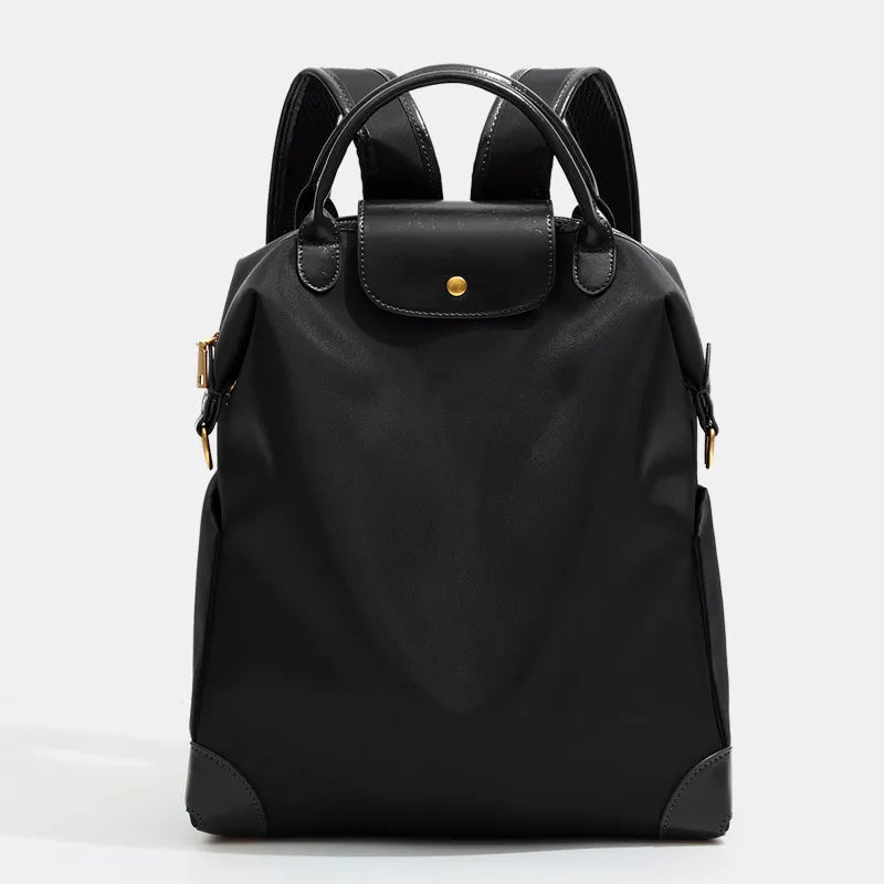 Women's Backpack – Leather Trim, Flap & Gold-Tone Hardware Two-Tone