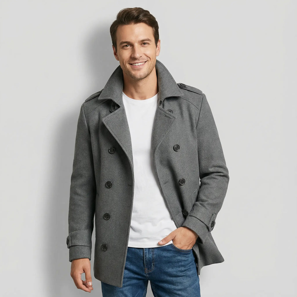 Men's mid-length trench coat in cotton blend