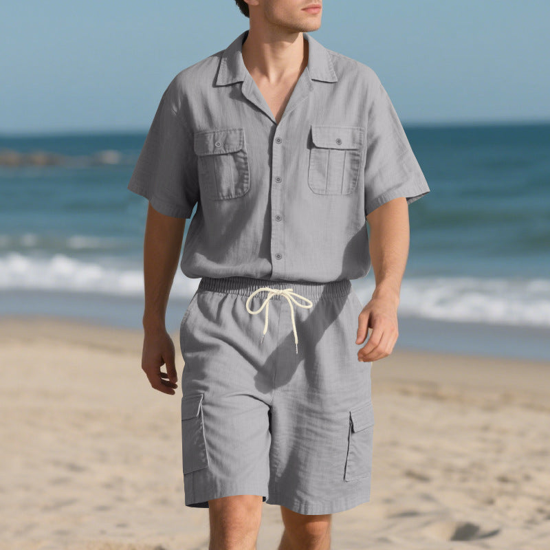 Men's Linen Set – Collared Shirt & Breathable Cargo Shorts