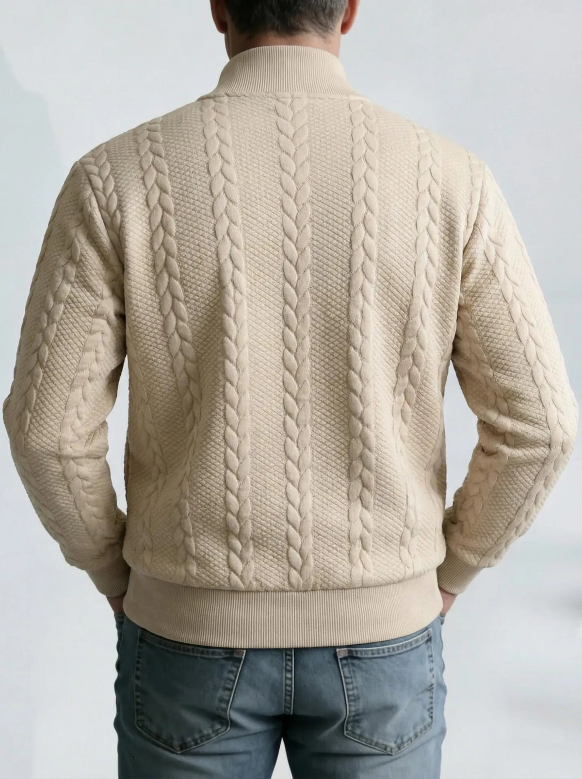 Men's Jacquard Stand-Collar Jacket – Textured Zip-Up Style