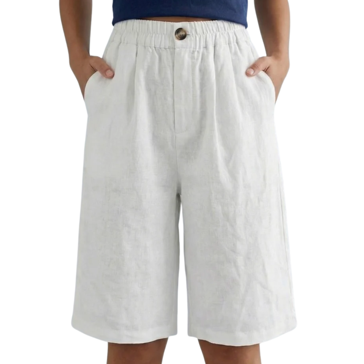 Short Women High Waist in Cotton-Linen Blend – Relaxed Fit