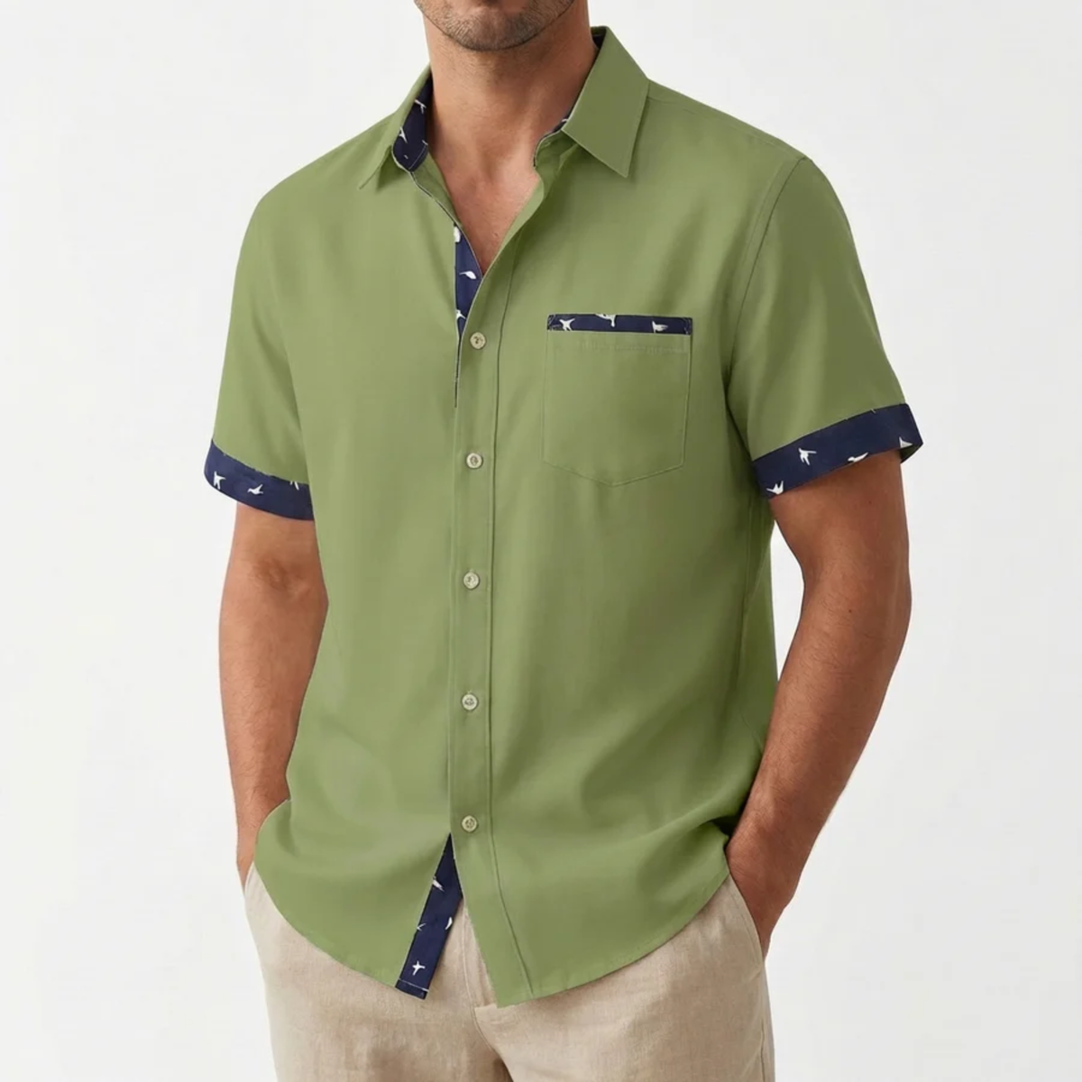 Men's Short Sleeve Shirt – Contrasting Printed Details