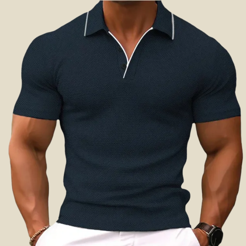 Men’s Knitted Short-Sleeve Polo – Tailored Fit, Two-Button Placket