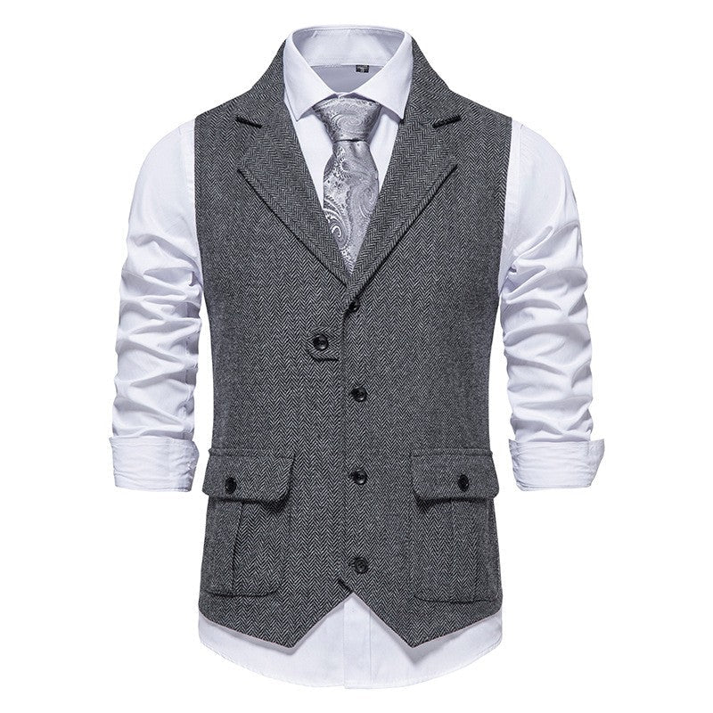 Men's Cotton Chevron Waistcoat – Tailored Fit Single-Breasted
