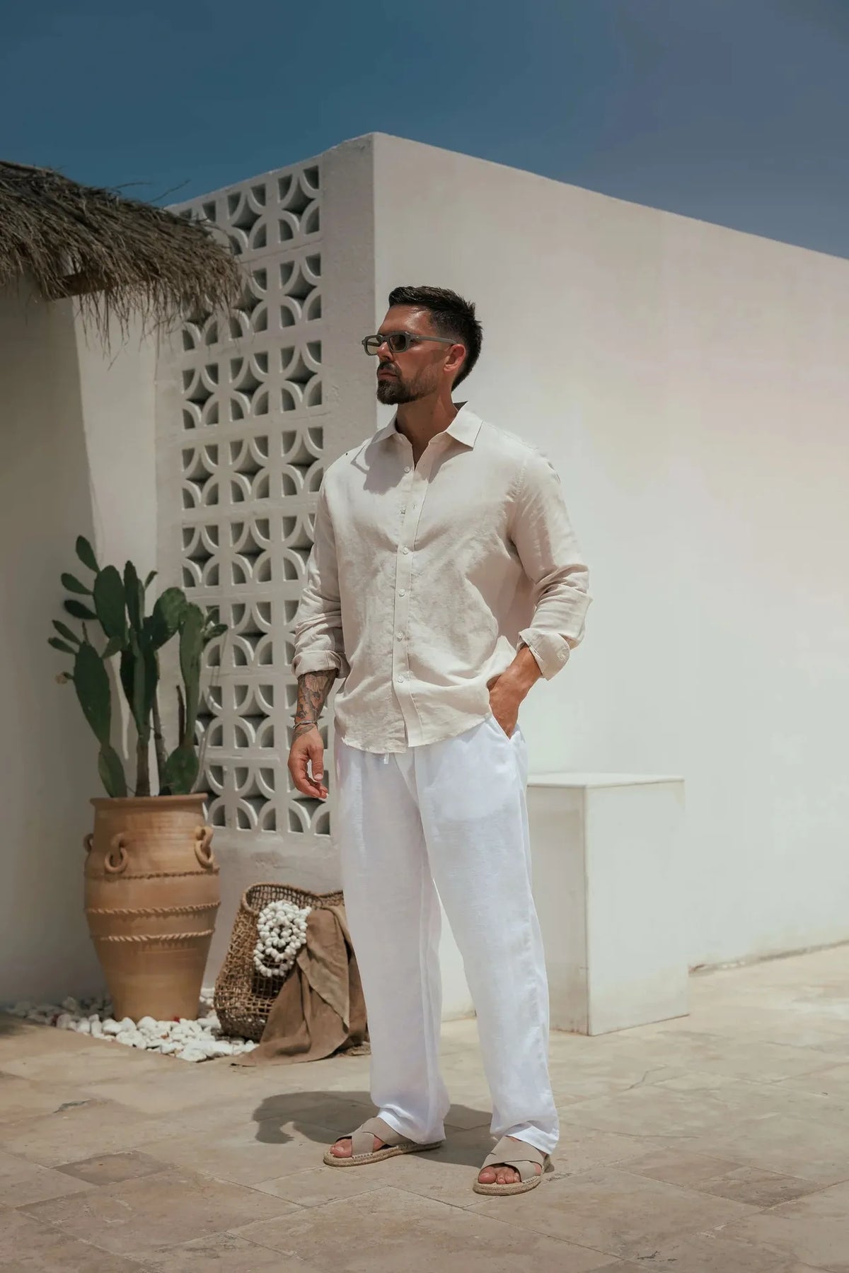 Men's Blended Linen Shirt – Casual Long Sleeves