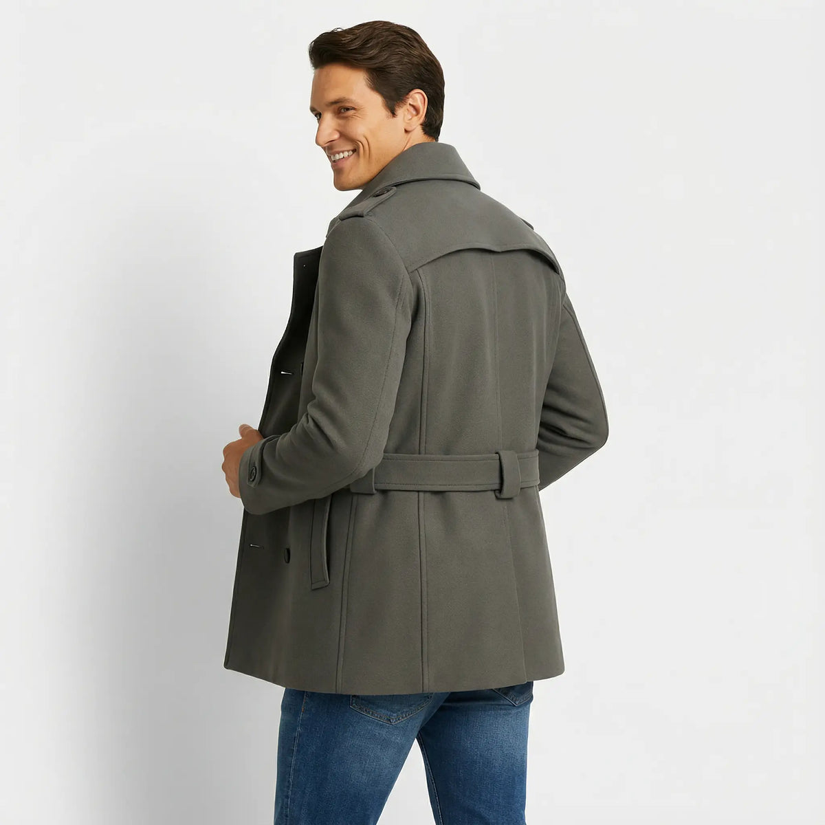 Men's mid-length trench coat in cotton blend