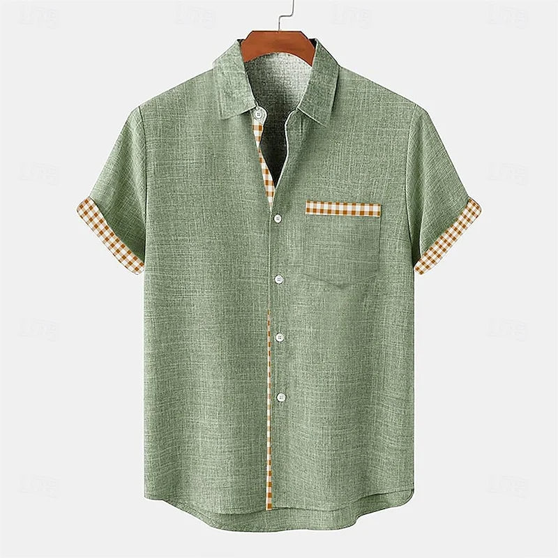 Men's Linen Short Sleeve Shirt – Contrasting Detail