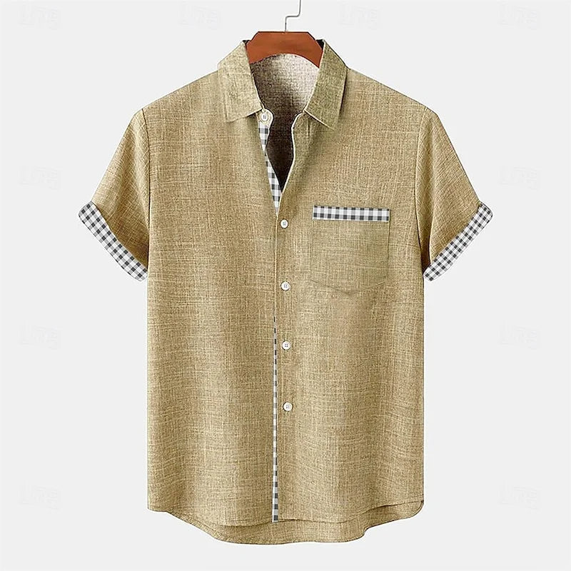 Men's Linen Short Sleeve Shirt – Contrasting Detail