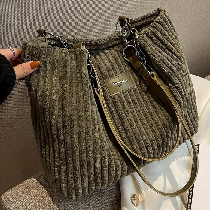 Women's corduroy tote bag – Rigid structure with zip fastening