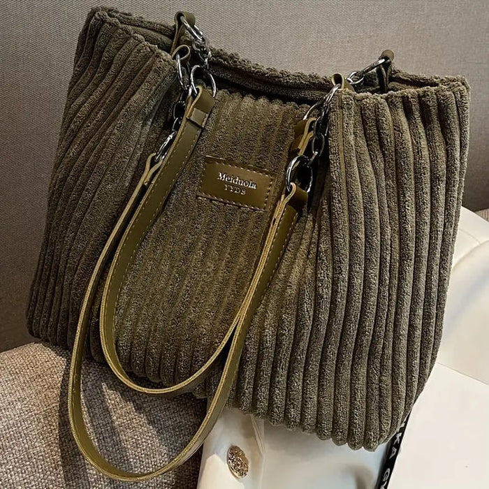 Women's corduroy tote bag – Rigid structure with zip fastening