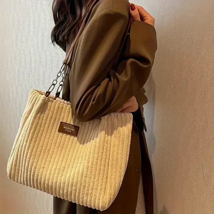 Women's corduroy tote bag – Rigid structure with zip fastening