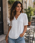 Women's V-Neck Lace Blouse – Light and Elegant Loose Fit