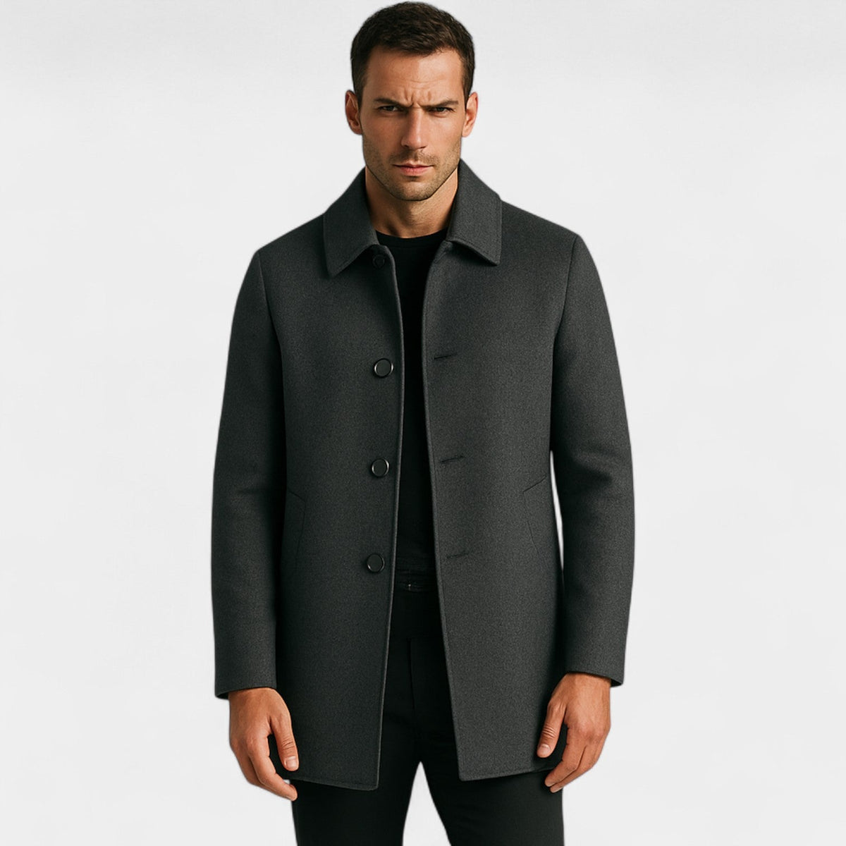 Men’s wool coat with lapel collar – structured tailored fit