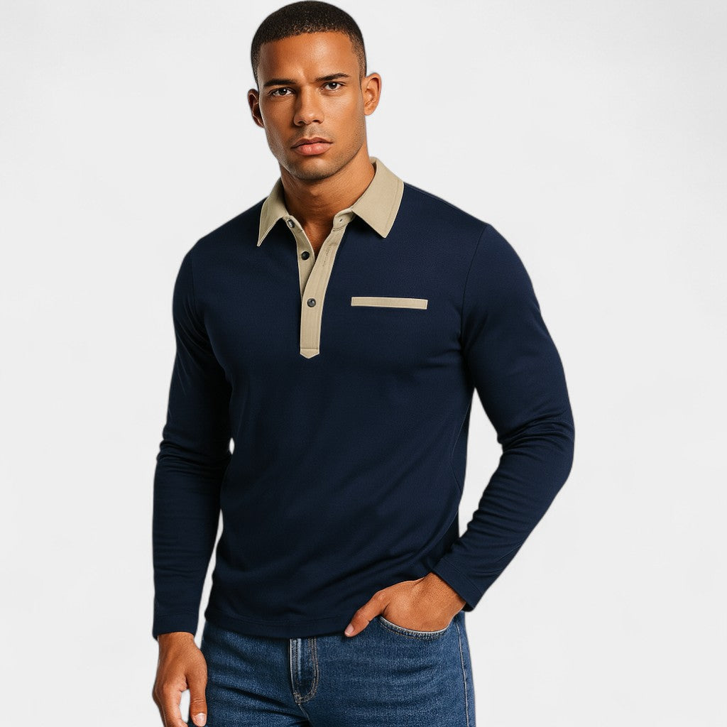 Men's Long Sleeve Slim Fit Polo – Casual Elegance